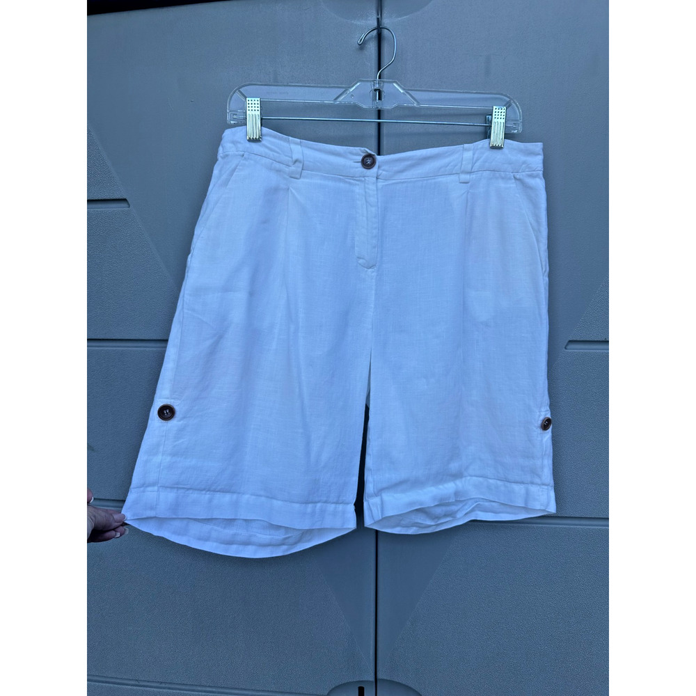 Eileen Fisher Women White Organic Linen Bermuda Shorts Sz S Casual Summer Travel - Picture 2 of 12